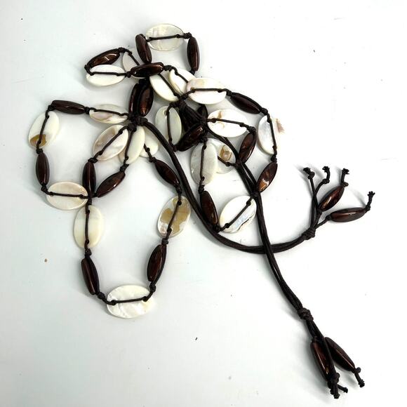 Artisan Boho Mother of Pearl Shell Wooden Bead Belt Festival Hippie Coastal Belt